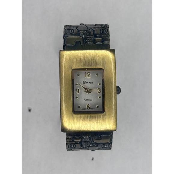 Geneva Platinum Japan Mvt Bronze Cuff Bracelet Watch, Aztec square Textured Band - Picture 1 of 8